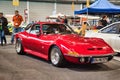 FRIEDRICHSHAFEN - MAY 2019: red OPEL GT 1968 coupe at Motorworld Classics Bodensee on May 11, 2019 in Friedrichshafen, Germany