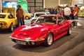 FRIEDRICHSHAFEN - MAY 2019: red OPEL GT 1968 coupe at Motorworld Classics Bodensee on May 11, 2019 in Friedrichshafen, Germany