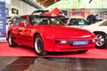 FRIEDRICHSHAFEN - MAY 2019: red PORSCHE 944 1986 coupe at Motorworld Classics Bodensee on May 11, 2019 in Friedrichshafen, Germany Royalty Free Stock Photo