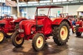 FRIEDRICHSHAFEN - MAY 2019: red PORSCHE JUNIOR DIESEL SUPER TRACTOR 1960 at Motorworld Classics Bodensee on May 11, 2019 in
