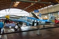 FRIEDRICHSHAFEN - MAY 2019: silver blue plane P-51D MUSTANG LOUISIANA KID 1944 at Motorworld Classics Bodensee on May 11, 2019 in