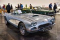FRIEDRICHSHAFEN - MAY 2019: silver CHEVROLET CORVETTE C1 1961 cabrio at Motorworld Classics Bodensee on May 11, 2019 in Royalty Free Stock Photo