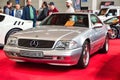 FRIEDRICHSHAFEN - MAY 2019: silver MERCEDES-BENZ R 129 320 SL final edition 2000 coupe at Motorworld Classics Bodensee on May 11,