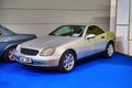 FRIEDRICHSHAFEN - MAY 2019: silver MERCEDES-BENZ SLK 230 R170 1996 coupe at Motorworld Classics Bodensee on May 11, 2019 in