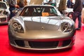 FRIEDRICHSHAFEN - MAY 2019: silver PORSCHE CARRERA GT 2002 at Motorworld Classics Bodensee on May 11, 2019 in Friedrichshafen,