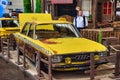 FRIEDRICHSHAFEN - MAY 2019: yellow taxi AUDI 100 C1 F104 1968 sedan at Motorworld Classics Bodensee on May 11, 2019 in