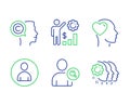 Friend, Avatar and Writer icons set. Employees wealth, Find user and Employees teamwork signs. Vector