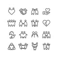 Friend, buddy and gay line icons. Friendship, harmony and friendly outline symbols isolated