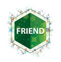 Friend floral plants pattern green hexagon button