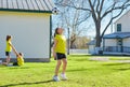 Friend girls teens playing football soccer in a park Royalty Free Stock Photo