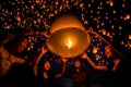 Friend group enjoy yeepeng festival togather in Thailand Royalty Free Stock Photo