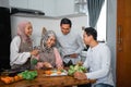 friend looking tablet and learn to make new food Royalty Free Stock Photo