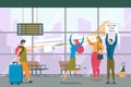 Friend Meeting in Airport Flat Vector Illustration