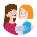 Friend is sharing video to a friend. Vector illustration.