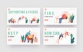 Friend Support Landing Page Template Set. Characters Giving Comfort and Support to Friends, Keeping Palms on Shoulder