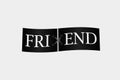 Friend word, with black ribbon in eyelet. Typography for t shirt printing, graphic design