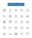 Friendliness line icons signs set. Design collection of Affability, Amiability, Approachability, Benevolence