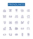 Friendliness line icons signs set. Design collection of Affability, Amiability, Approachability, Benevolence