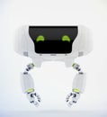 Friendly aerial robot toy with green eyes, 3d rendering