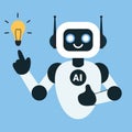 Friendly AI robot with a bright idea holding a glowing light bulb Royalty Free Stock Photo