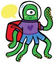 Friendly Alien Astronaut Traveler with Backpack