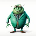 Friendly Anthropomorphic Beetle In Green Turquoise Suit - Hyperrealistic Cartoon