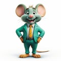 Friendly Anthropomorphic Mouse In Green Turquoise Suit