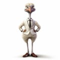 Friendly Anthropomorphic Ostrich In Suit: Detailed Character Expression