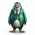 Friendly Anthropomorphic Penguin In Green Suit - Realistic Fantasy Artwork