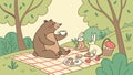 Friendly Bear Enjoying a Picnic in a Sunny Forest Glade, vector design Generative AI Royalty Free Stock Photo