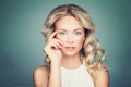 Friendly Blonde Woman Fashion Model with Curly Hair Royalty Free Stock Photo