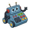 Friendly Blue Cartoon Robot with Wheels and Buttons Royalty Free Stock Photo