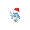 Friendly blue chemical bottle Santa cartoon character design with ok finger