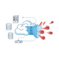 Cartoon Cloud Firewall Security Illustration Protecting Server Infrastructure and Database from Incoming Cyber Attack Malware and Royalty Free Stock Photo