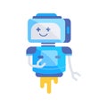 Friendly blue robot flying and greeting with hand Royalty Free Stock Photo
