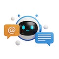 Friendly Blue and White Robot with Chat Bubbles and Email Symbol artificial intelligence Royalty Free Stock Photo