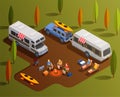 Friendly Camping Isometric Composition