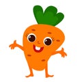 Friendly carrot in cartoon style. Character design for baby products, baby juices and purees, textiles, prints and packaging.