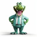 Friendly Cartoon Crocodile In A Stylish Green Suit