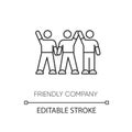 Friendly company pixel perfect linear icon. Thin line customizable illustration. Friendship, social communication