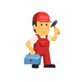 Friendly construction worker man with tools, vector Royalty Free Stock Photo