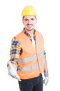 Friendly constructor acting confident and doing hand shake gesture Royalty Free Stock Photo
