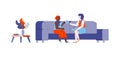 Friendly conversation of girl friends on sofa sketch vector illustration isolated.