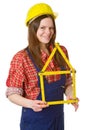 Friendly craftswoman with folding rule