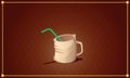 Friendly cup of tea with green straw on brown background with co