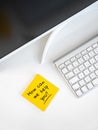 A friendly customer service question - How can we help you? - written on a yellow sticky note Royalty Free Stock Photo