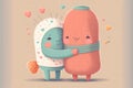 A friendly cute felt character hug ging threads, ai generative illustration for love friendship. Generative AI