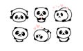 Friendly and cute pandas set. Chinese bear icons set. Cartoon panda logo template collection. Isolated vector