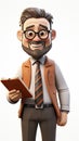 A friendly 3D cartoon elderly professor holding a book and pointing upwards, wearing glasses and a smile. Royalty Free Stock Photo