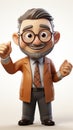 A friendly 3D cartoon elderly professor holding a book and pointing upwards, wearing glasses and a smile. Royalty Free Stock Photo